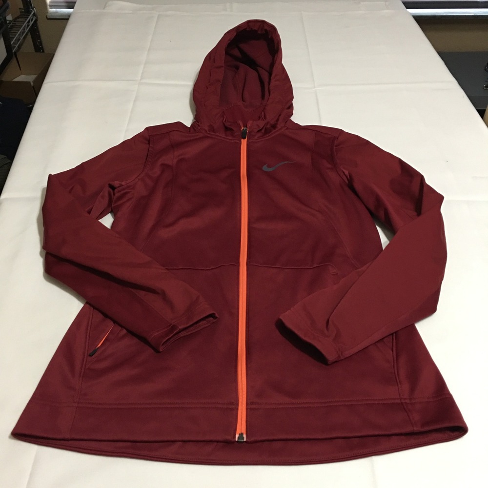 Nike Full Zip Hoodie Womens Medium Burgundy Dri-Fit Training Jacket